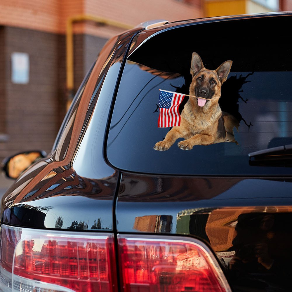 German Shepherd And American Flag Independent Day Car Sticker Decal