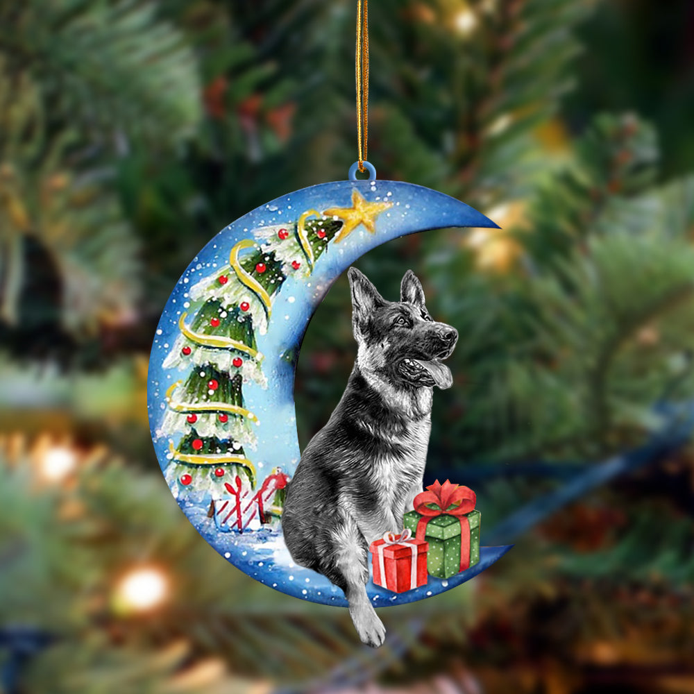 German Shepherd Sit On The Blue Moon-Two Sided Ornament