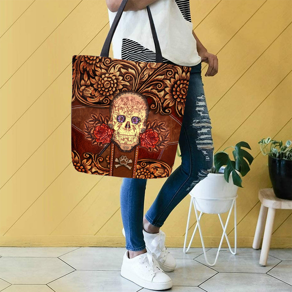 German Shepherd Skull Flower Cloth Tote Bag