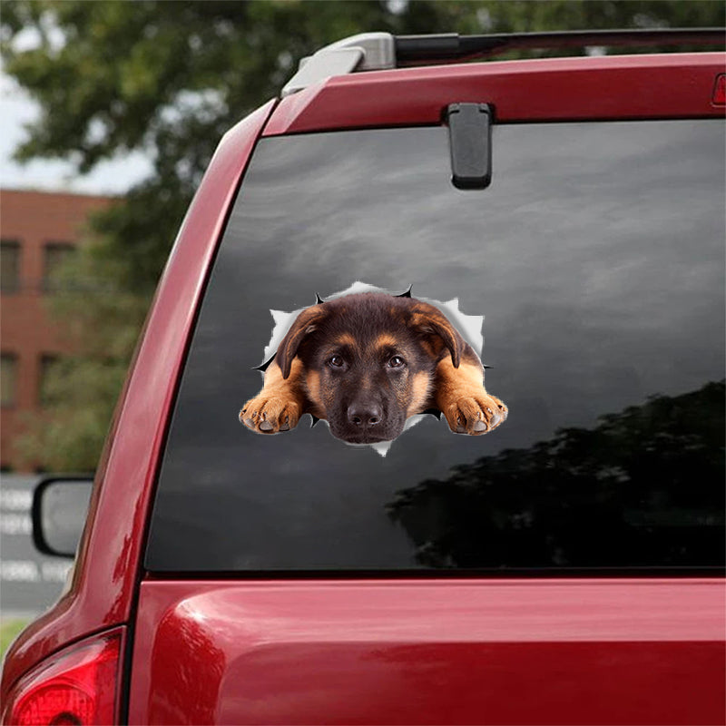 Cute German Shepherd CRACK CAR STICKER