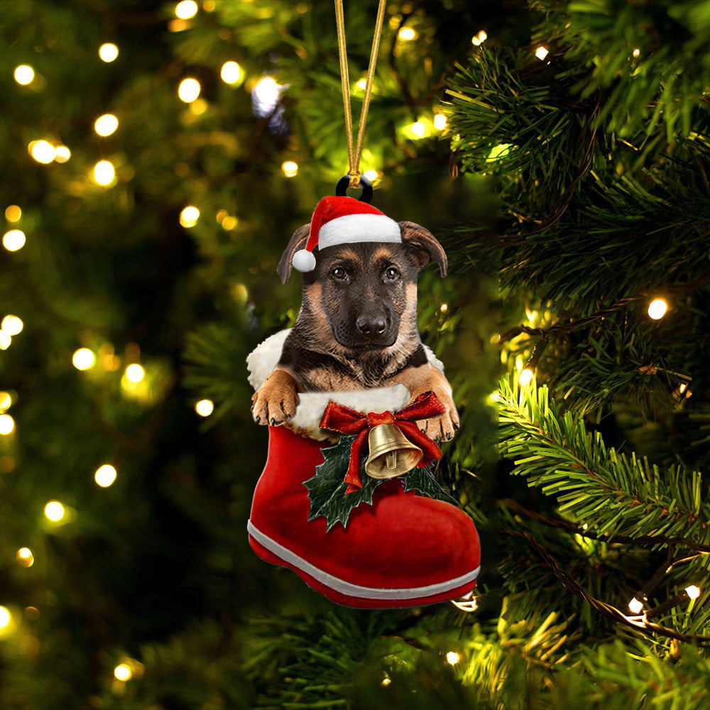 German Shepherd (4)-1-In Santa Boot Christmas-Two Sided Ornament