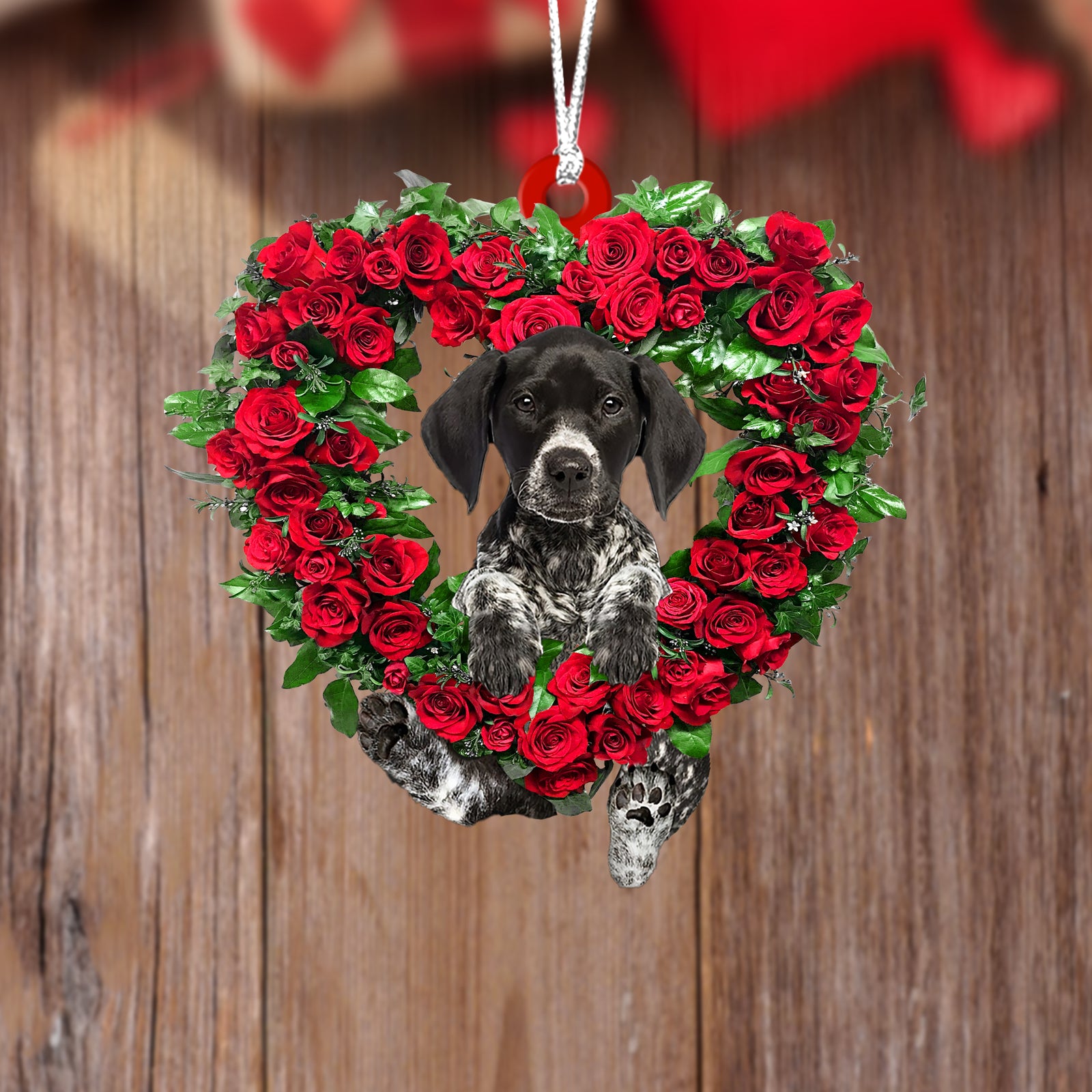 German Shorthaired Pointer-Heart Wreath Two Sides Ornament