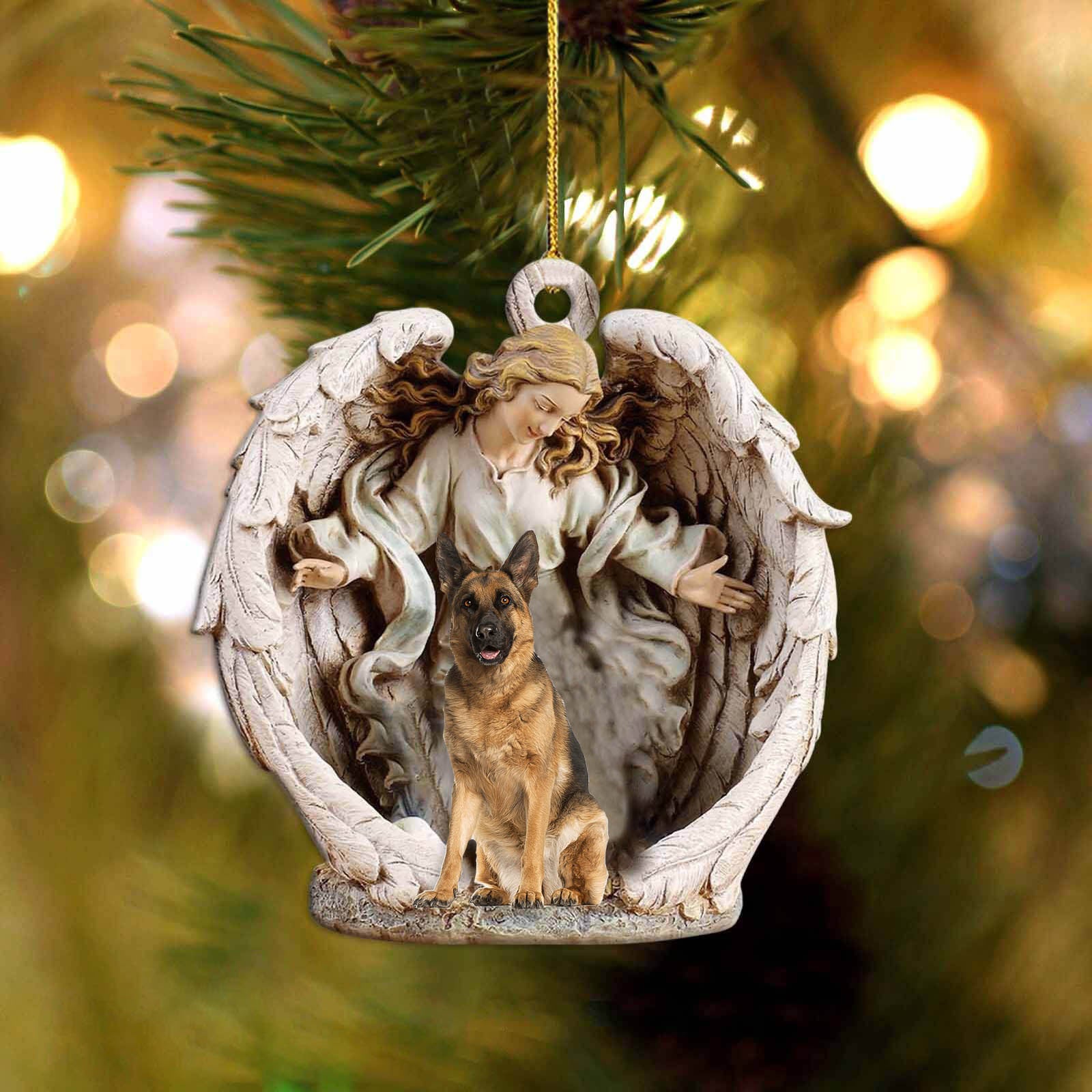 German shepherd (5)-Angel Hug Winter Love Two Sided Ornament