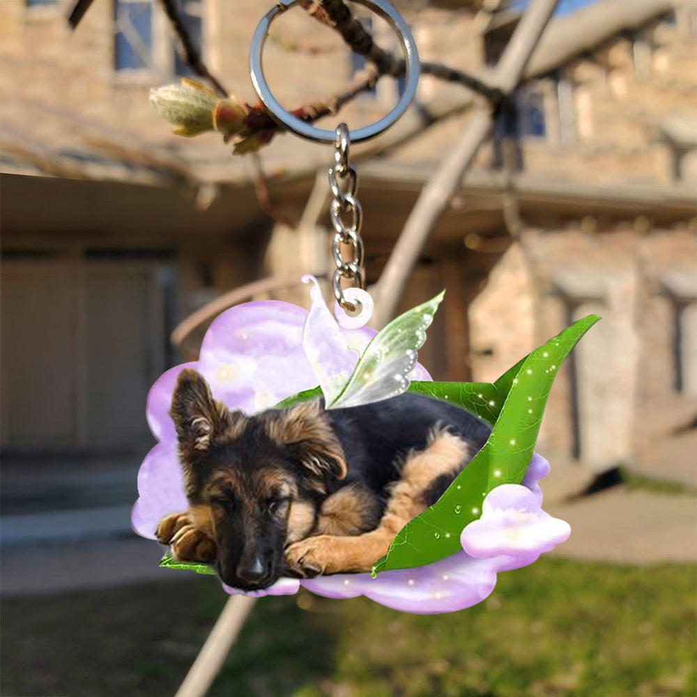 German shepherd-Sleep On Fallen Leaves Flat Acrylic Keychain