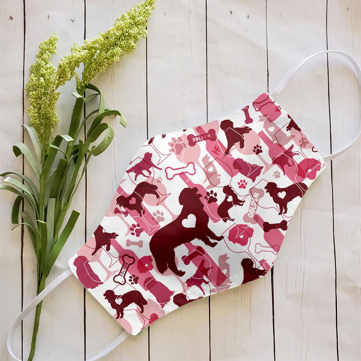 Golden Retriever &amp;amp; Wine Pattern EZ07 2707 Face Mask