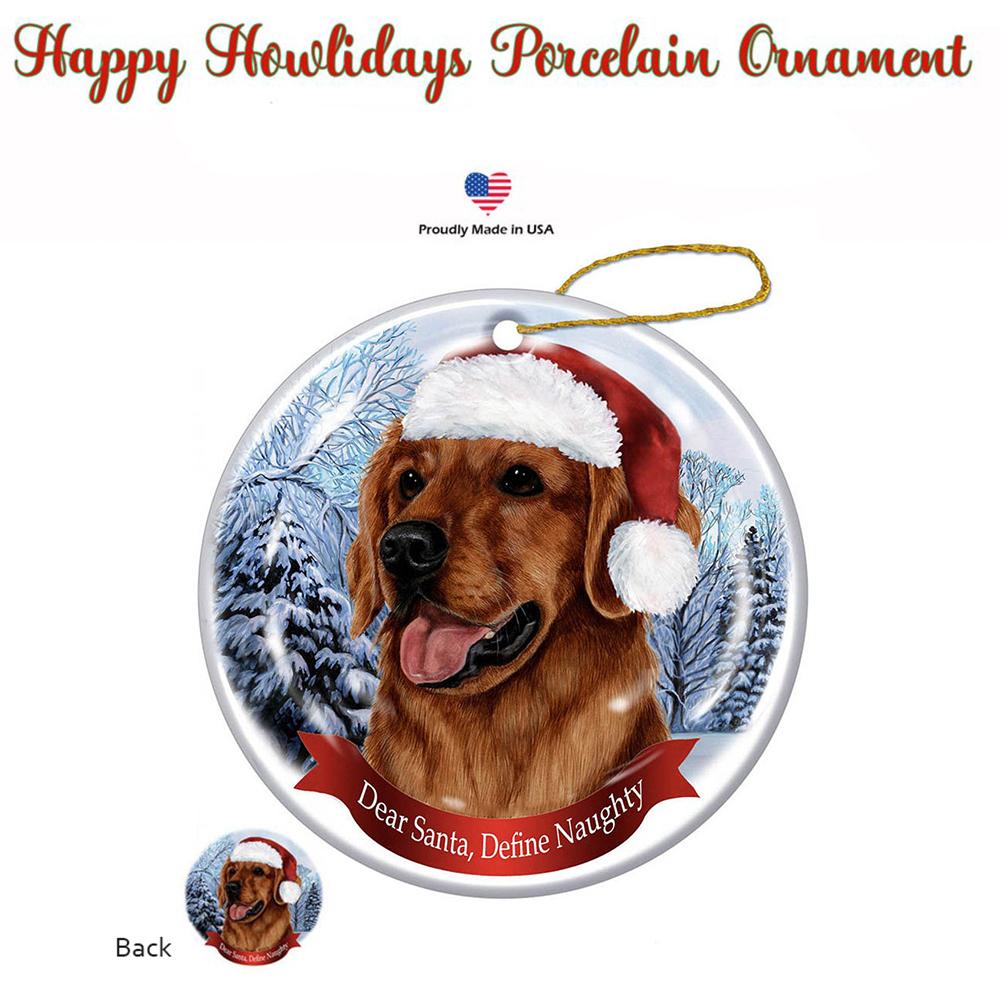 Golden Retriever (Red) Santa Hat Porcelain Christmas Ornament