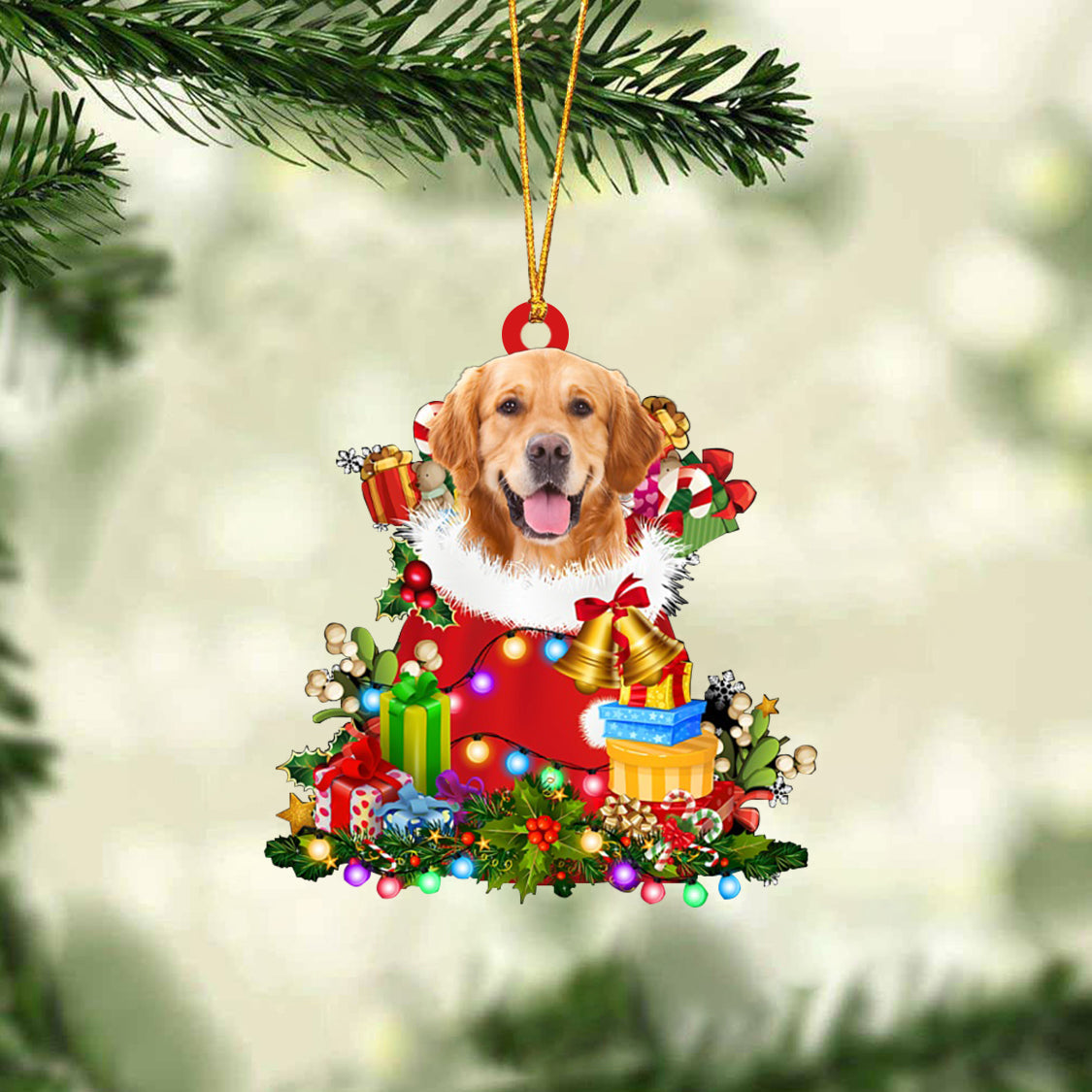 Golden Retriever-Christmas Bag Gift-Two Sided Ornament