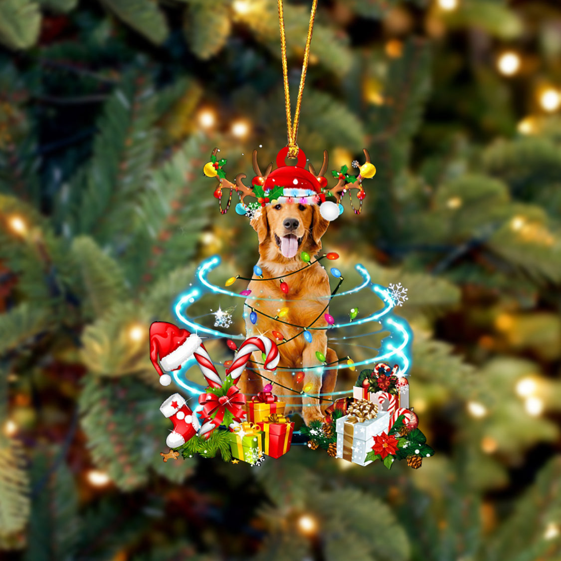 Golden Retriever-Christmas Candy&Gift-Two Sided Ornament