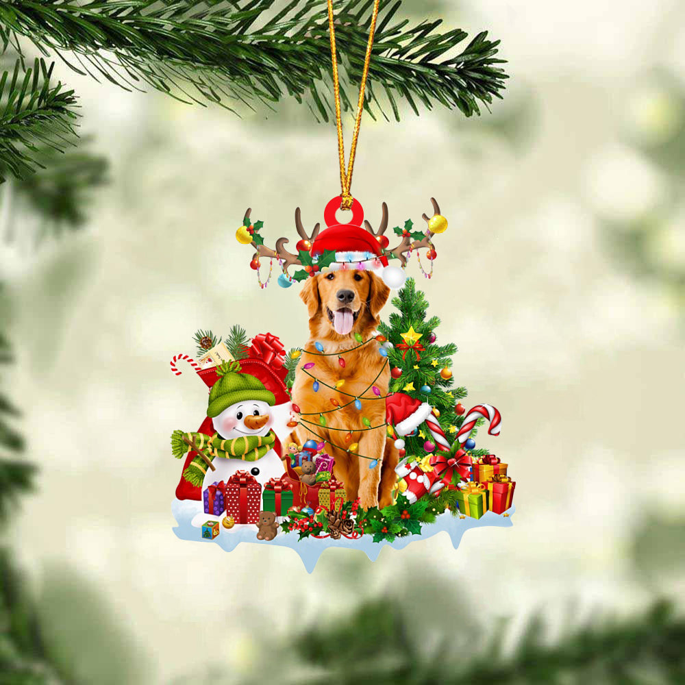 Golden Retriever-Elk & Snowman-Two Sided Ornament