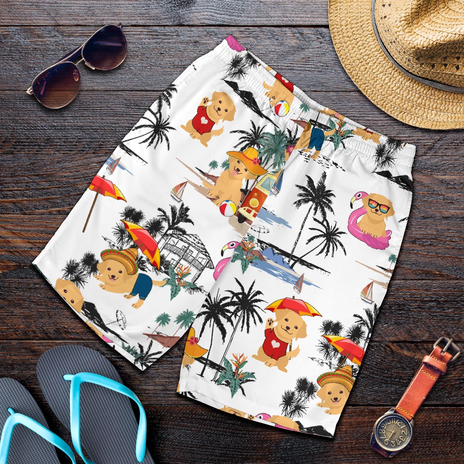 Golden Retriever-Summer Beach Mens Shorts
