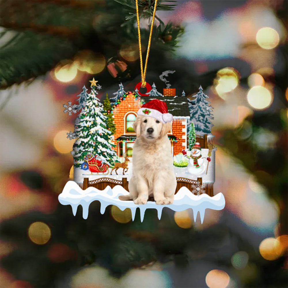 Golden Retriever 1-Xmas House-Two Sided Ornament