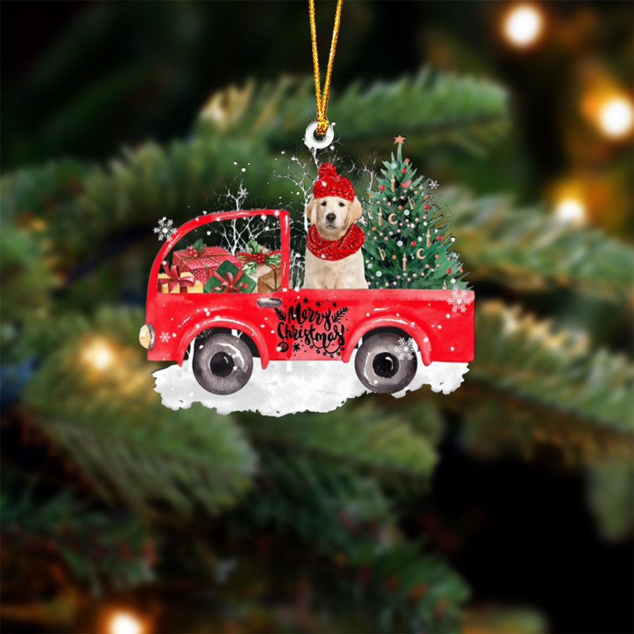 Golden Retriever 1-Xmas Truck-Two Sided Ornament