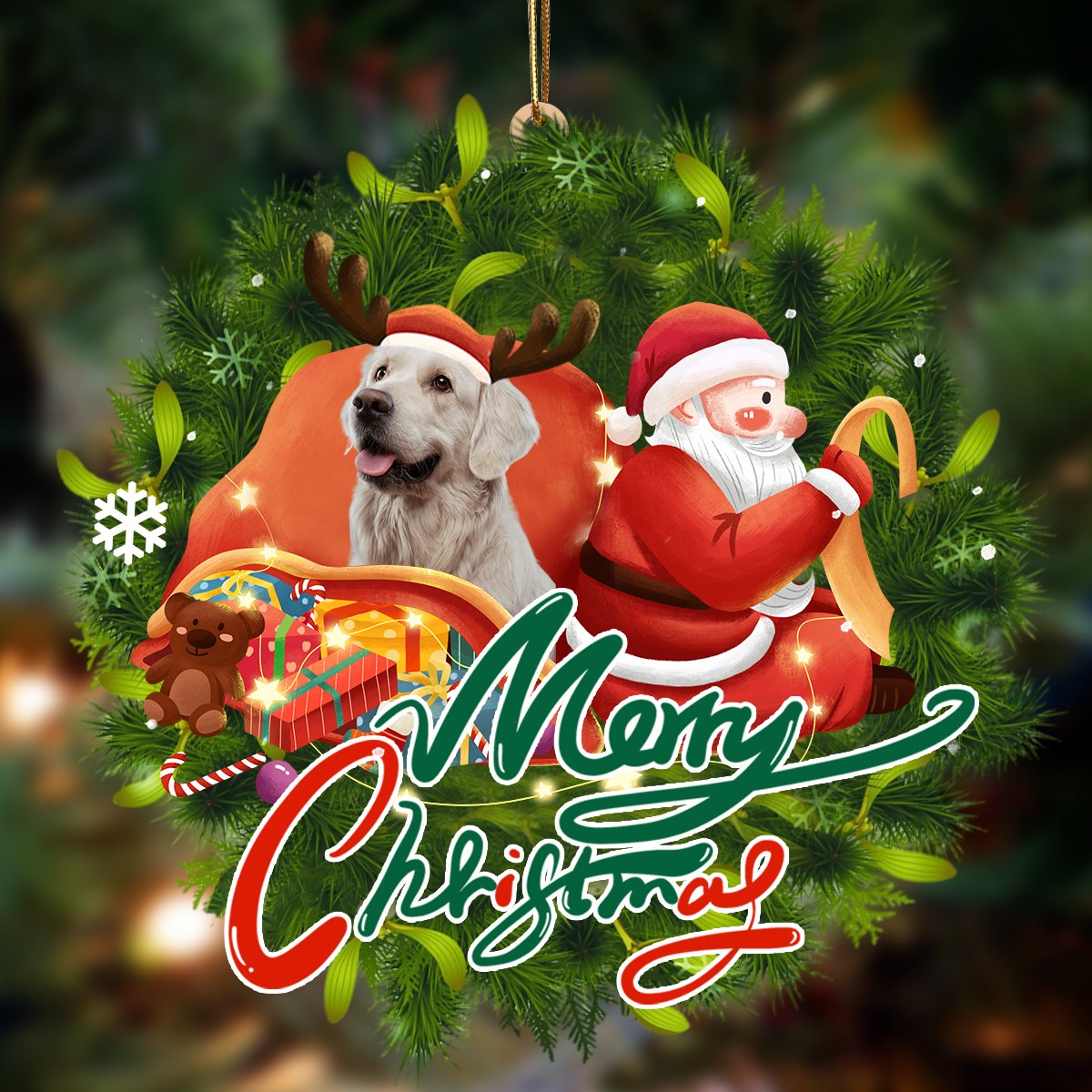 Golden Retriever 2-Santa & dog Hanging Ornament