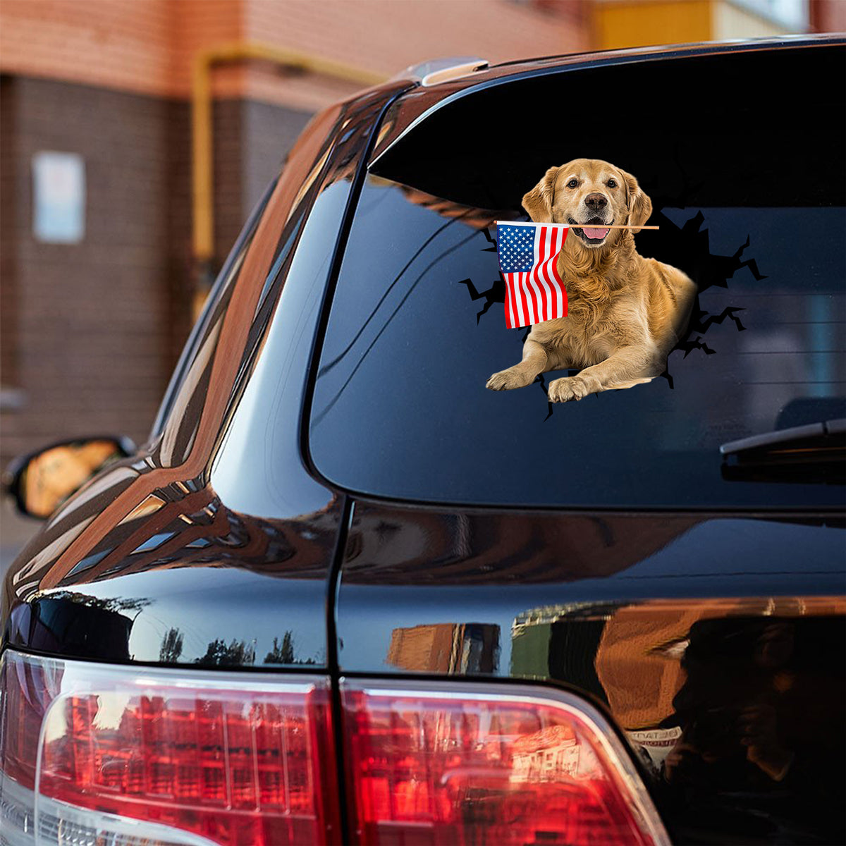 Golden Retriever 2 And American Flag Independent Day Car Sticker Decal