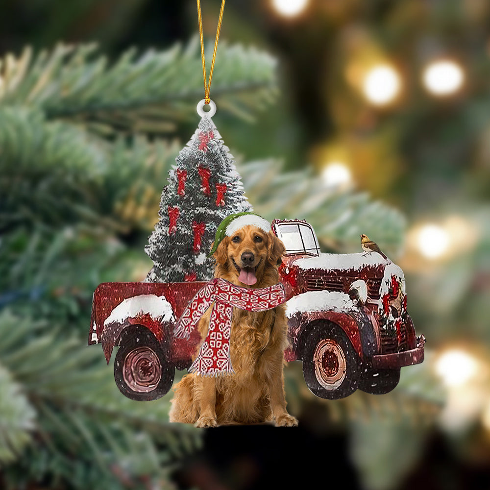 Golden Retriever 4-Christmas Truck Two Sided Ornament