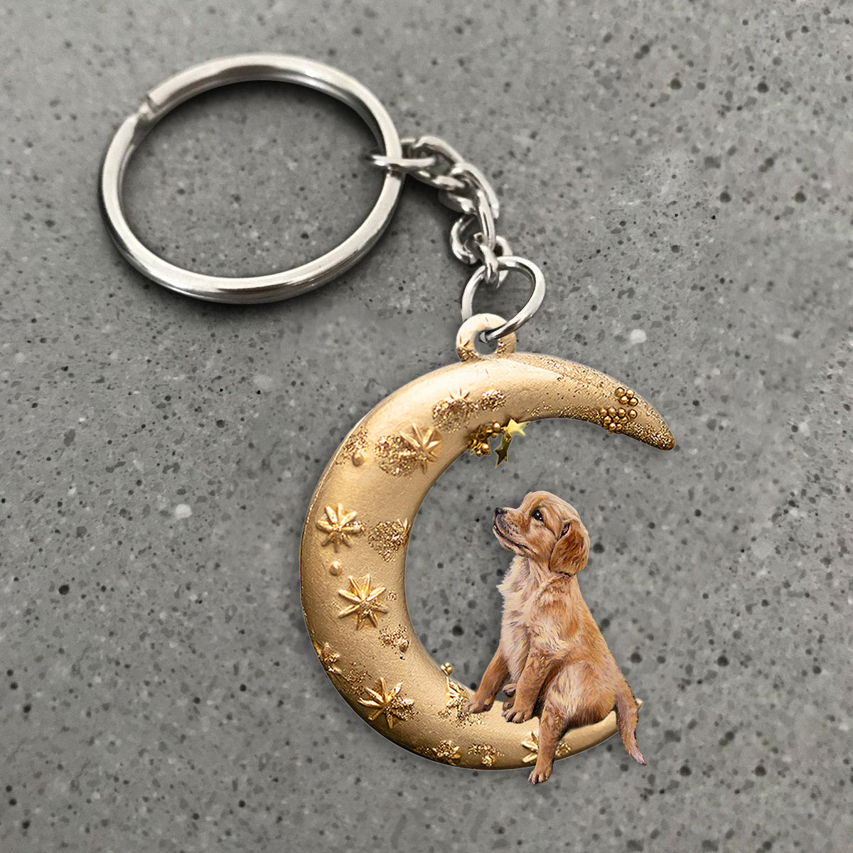 Golden Retriever-Dog &amp; Moon Flat Acrylic Keychain