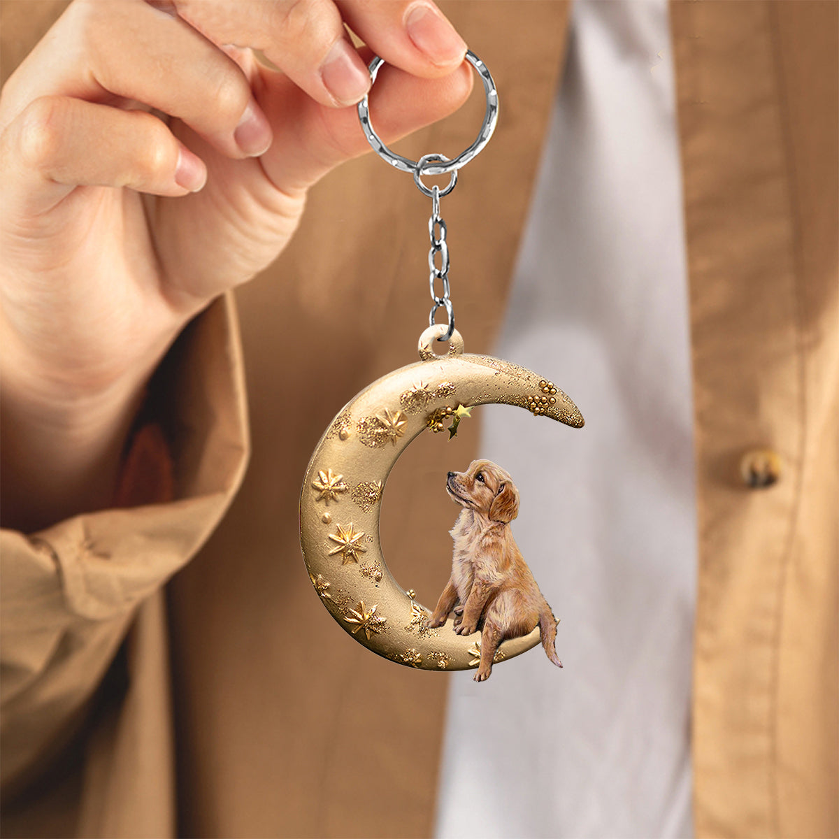 Golden Retriever-Dog &amp; Moon Flat Acrylic Keychain