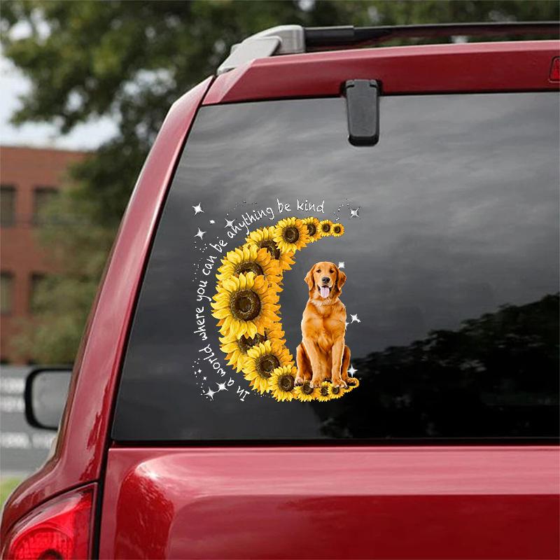 Golden Retriever-Sunflower Be Kind Car Sticker