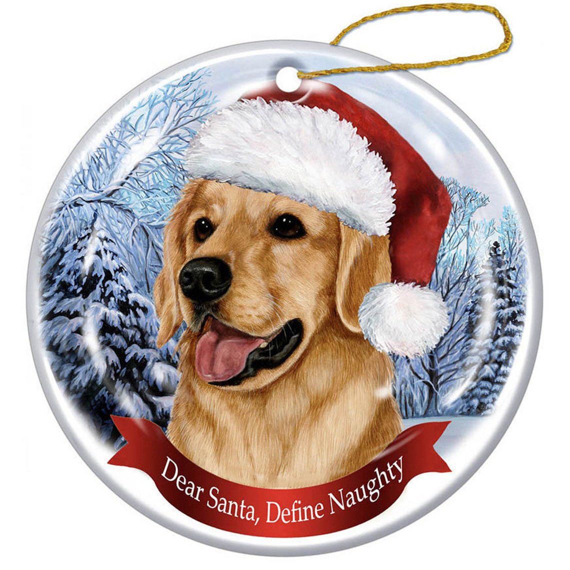 Golden Retriever Santa Hat Porcelain Christmas Ornament