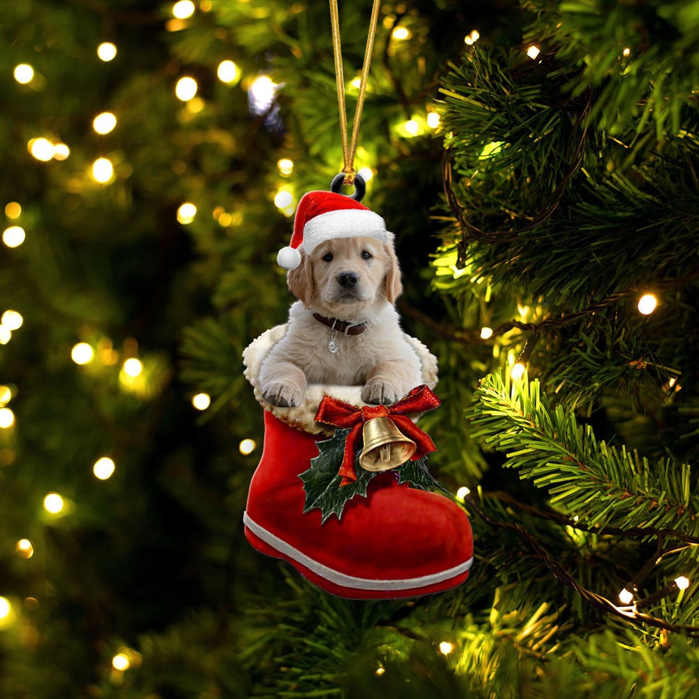 Golden Retriever-In Santa Boot Christmas-Two Sided Ornament