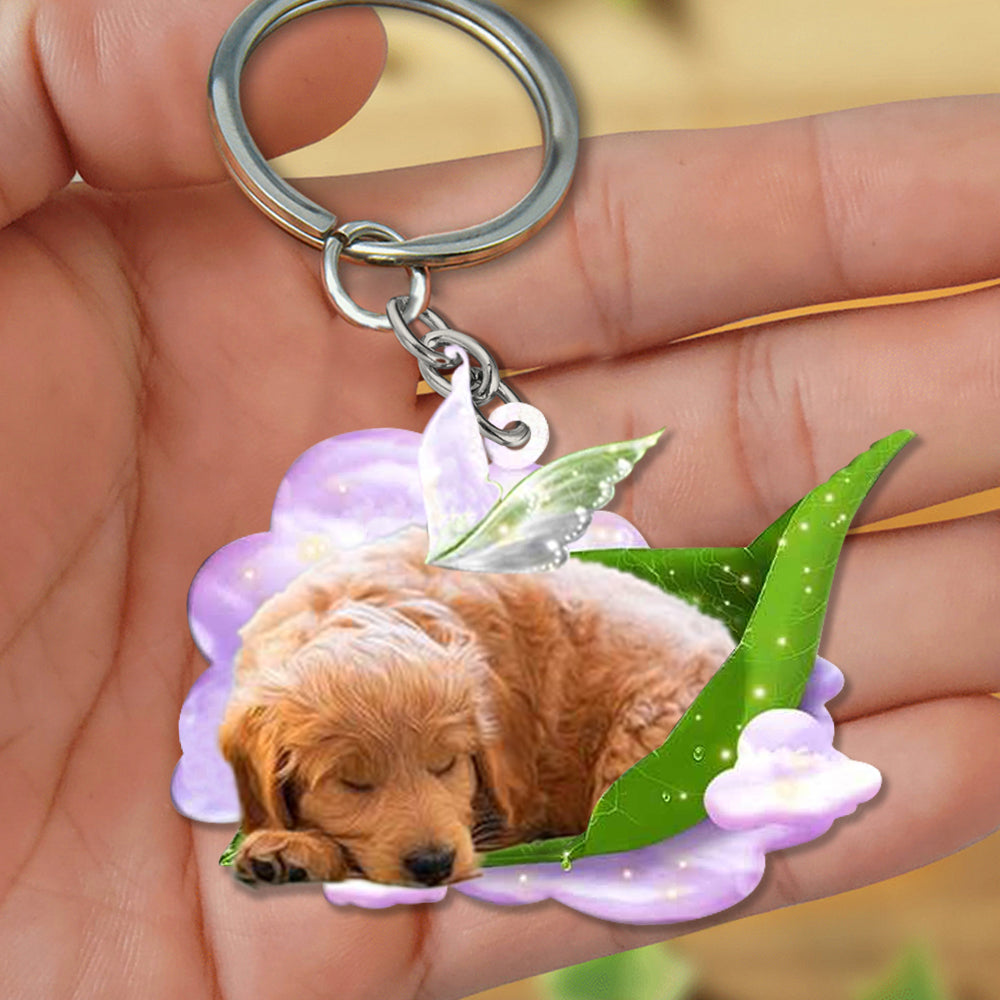 Goldendoodle-Sleep On Fallen Leaves Flat Acrylic Keychain