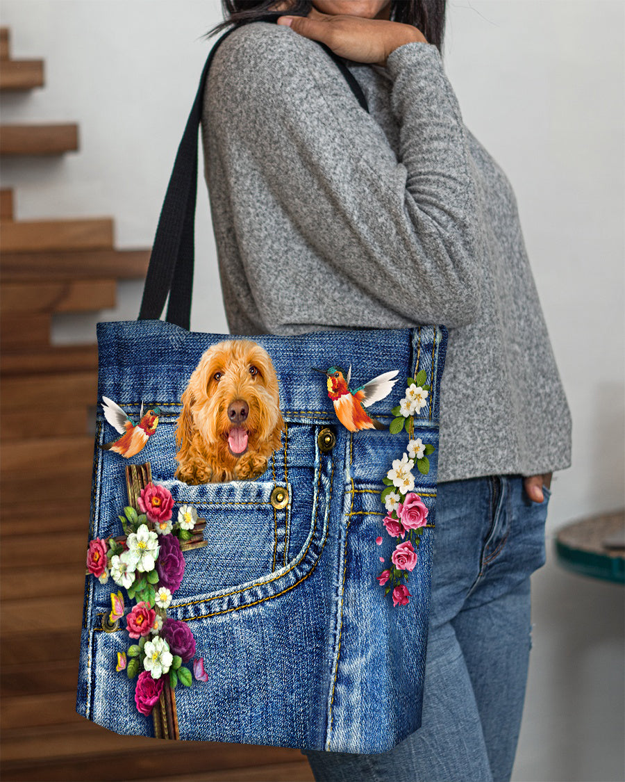 Goldendoodle-Cardinal &amp; Cross Flower Cloth Tote Bag