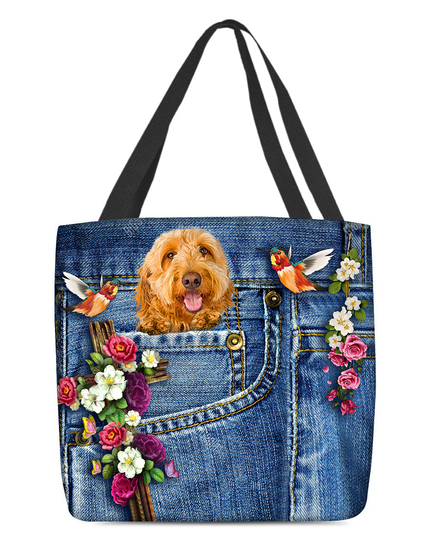 Goldendoodle-Cardinal &amp; Cross Flower Cloth Tote Bag