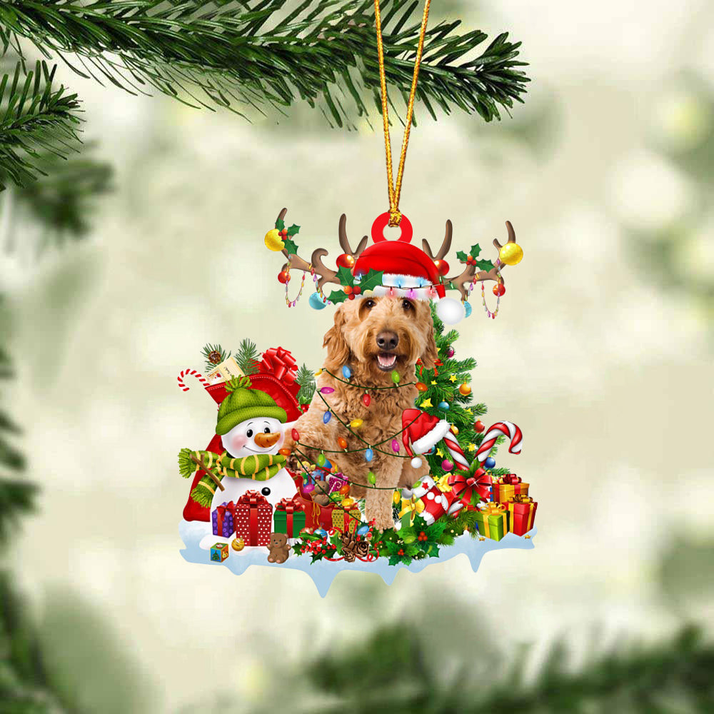 Goldendoodle-Elk &amp; Snowman-Two Sided Ornament