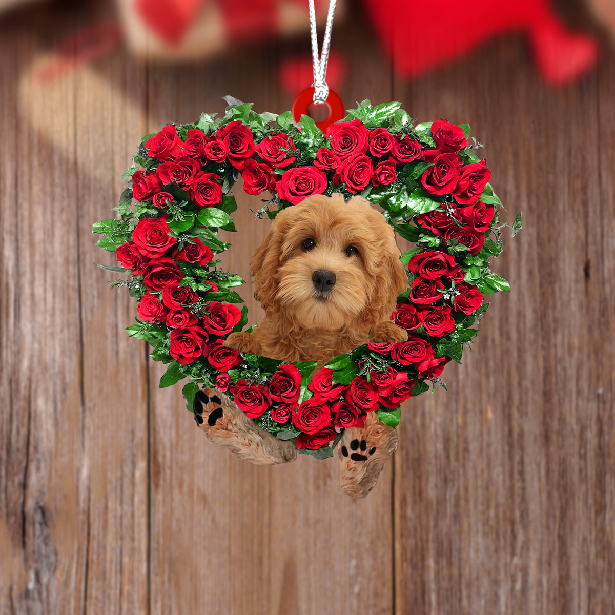 Goldendoodle-Heart Wreath Two Sides Ornament