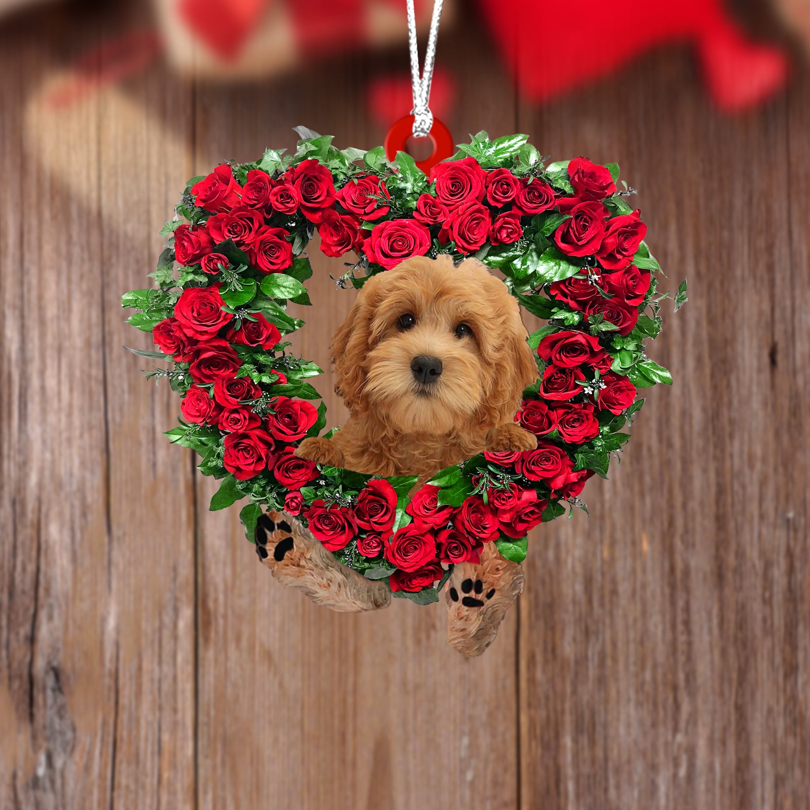 Goldendoodle-Heart Wreath Two Sides Ornament