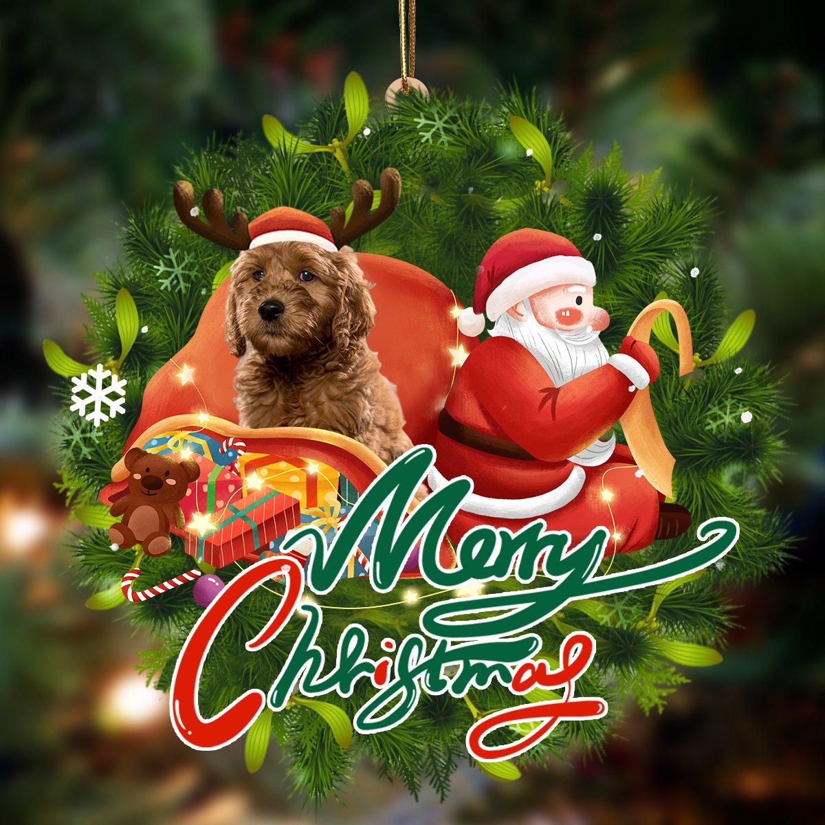 Goldendoodle-Santa &amp; dog Hanging Ornament
