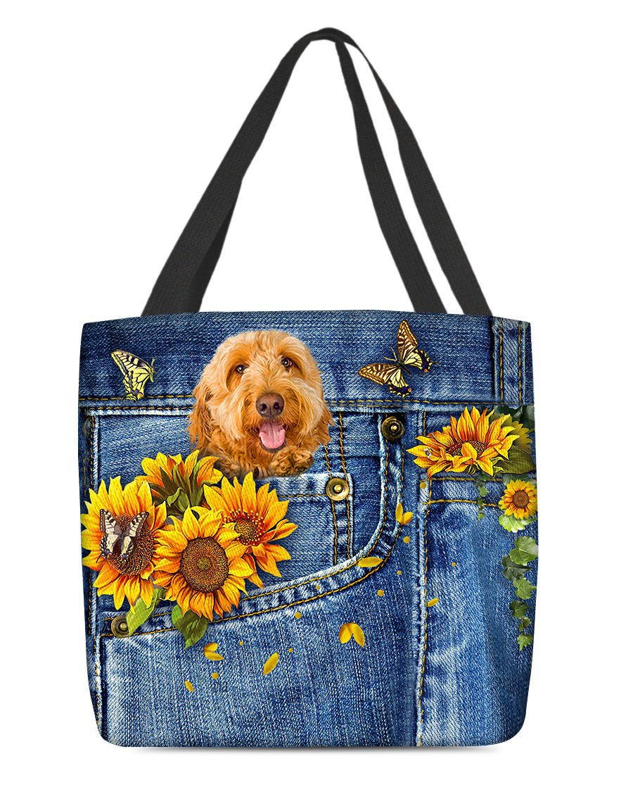 Goldendoodle-Sunflowers &amp; Butterflies Cloth Tote Bag