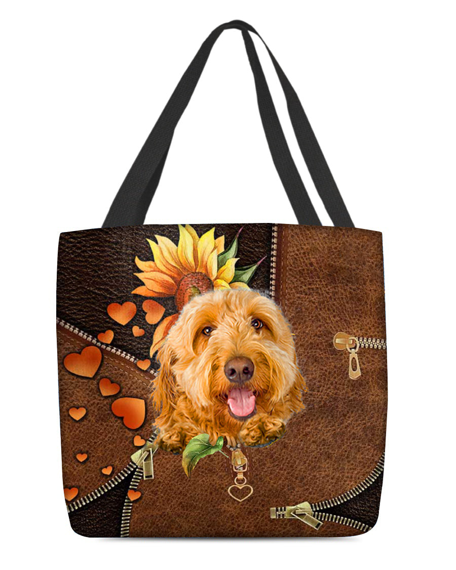 Goldendoodle-Sunflower&amp;zipper Cloth Tote Bag