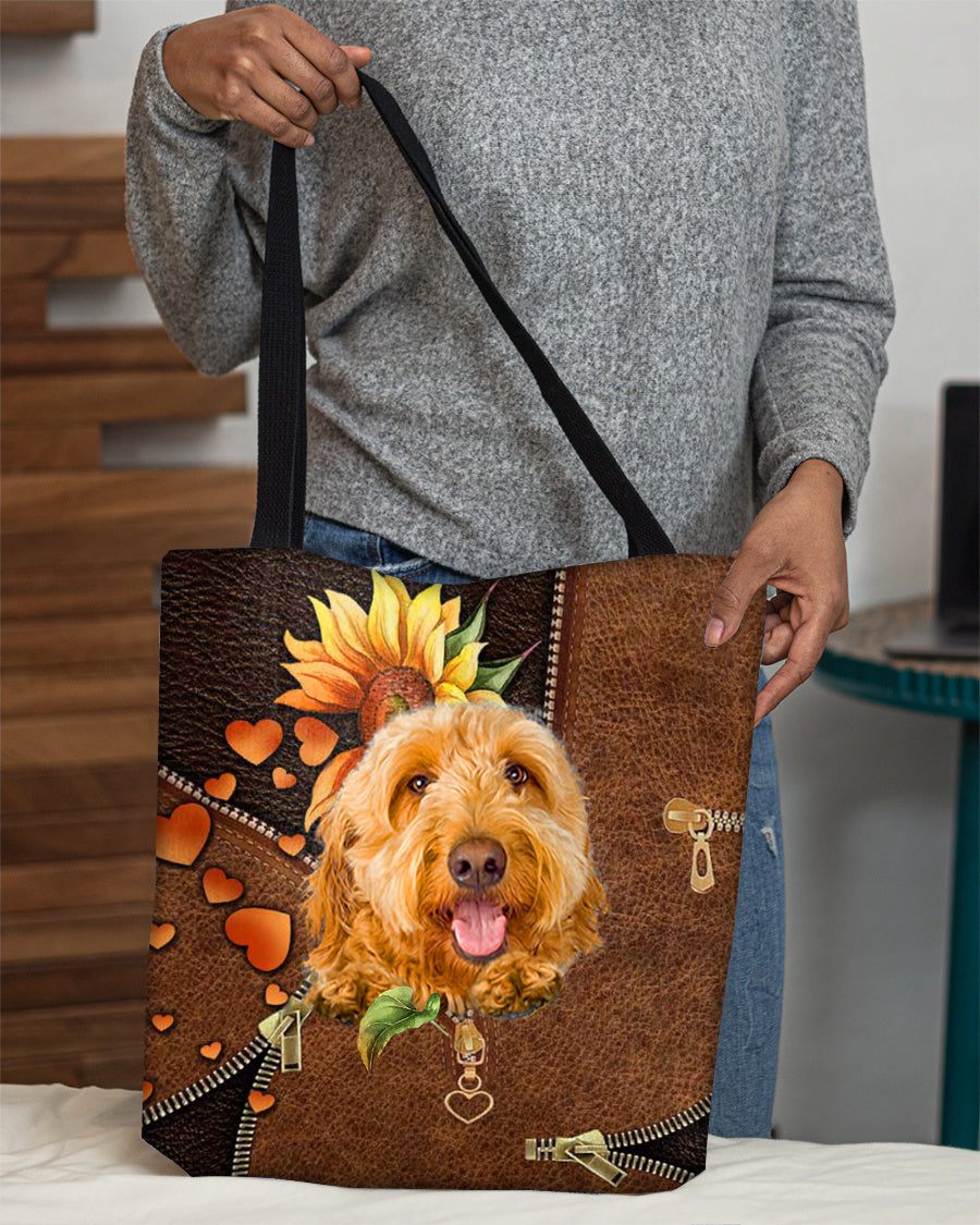 Goldendoodle-Sunflower&amp;zipper Cloth Tote Bag