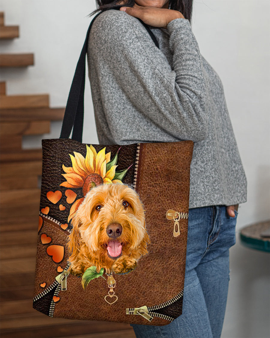 Goldendoodle-Sunflower&amp;zipper Cloth Tote Bag