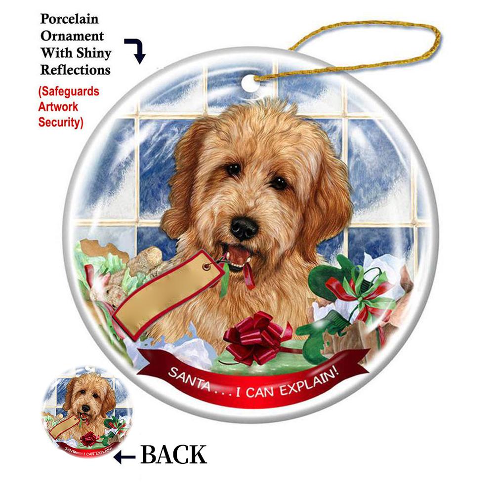 Goldendoodle Red Porcelain Hanging Ornament