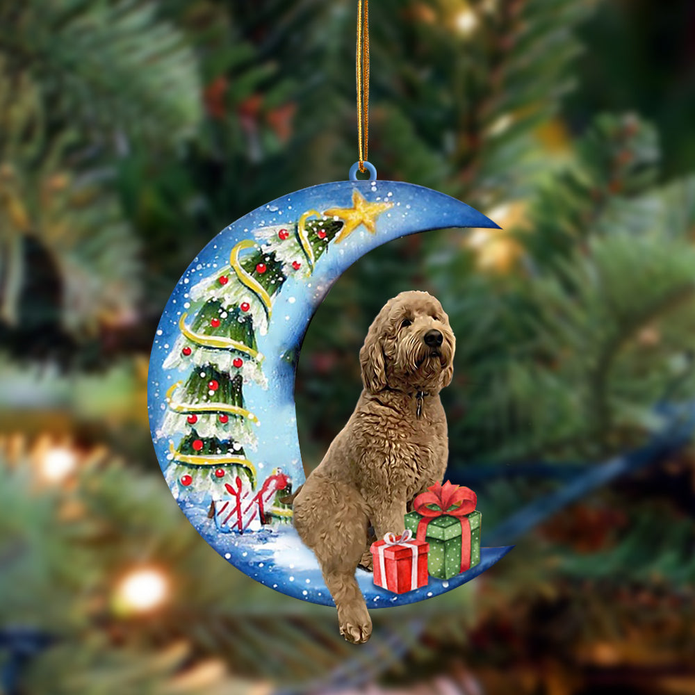 Goldendoodle Sit On The Blue Moon-Two Sided Ornament