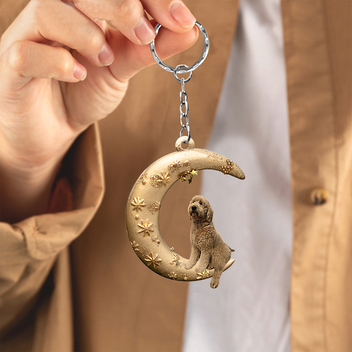 Goldendoodle-Dog &amp; Moon Flat Acrylic Keychain