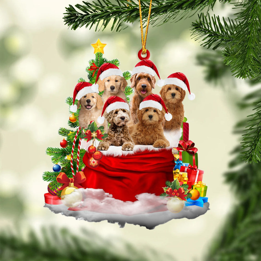 Goldendoodle-Christmas Bag&amp;Dogs-Two Sided Ornament