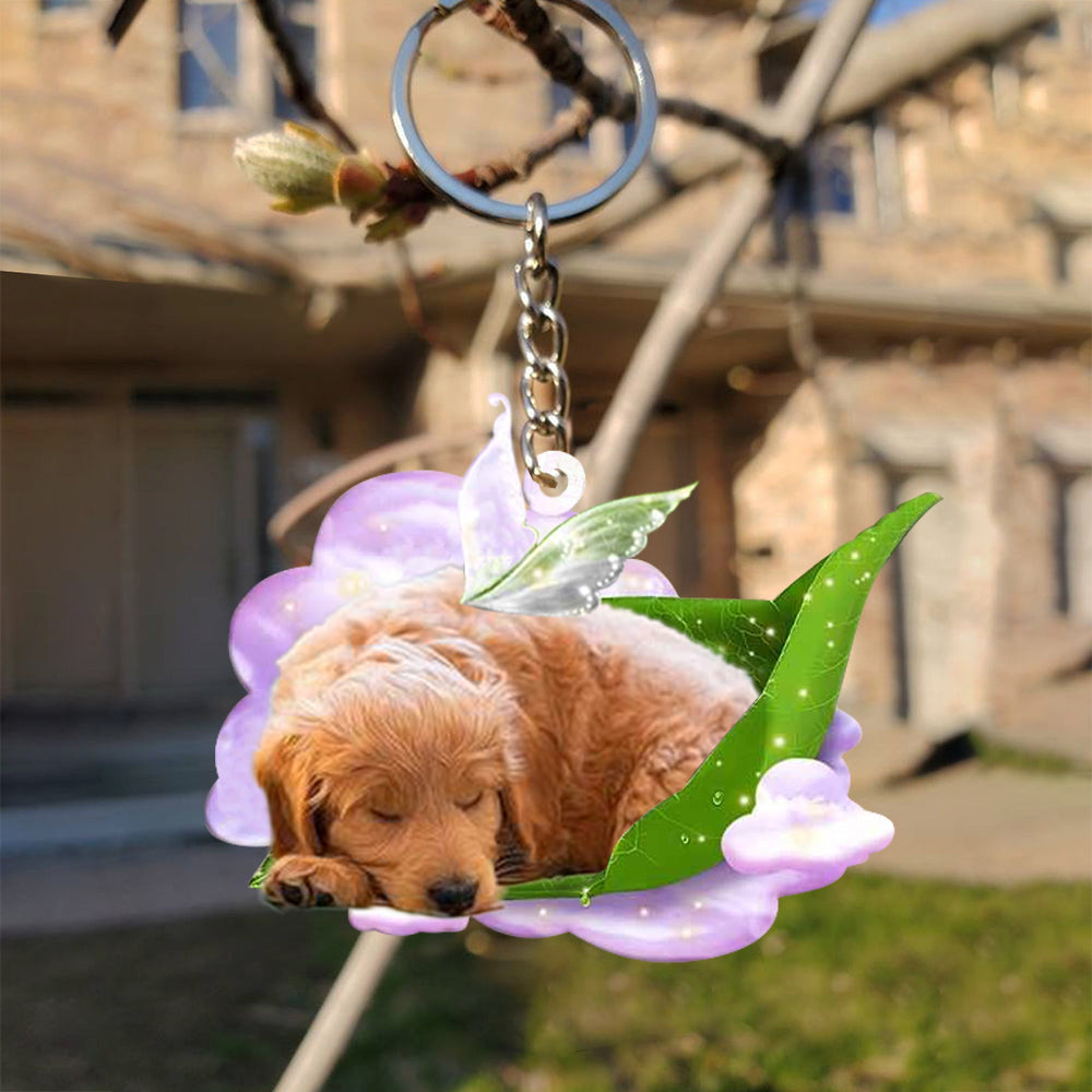 Goldendoodle-Sleep On Fallen Leaves Flat Acrylic Keychain