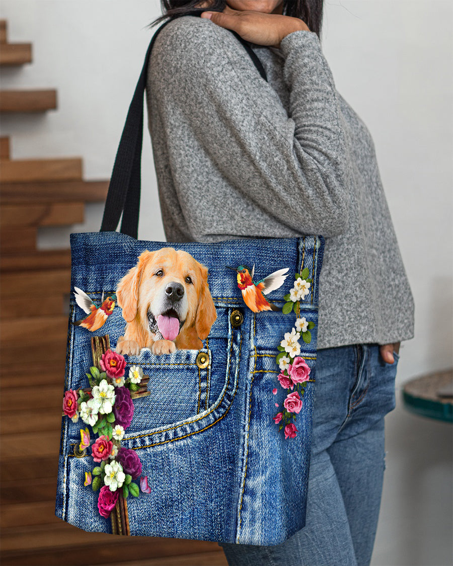 Golden Retriever-Cardinal &amp; Cross Flower Cloth Tote Bag