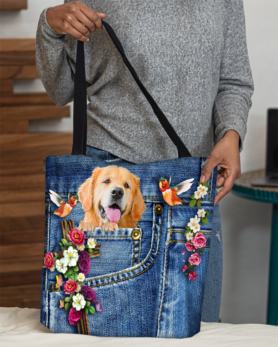 Golden Retriever-Cardinal &amp; Cross Flower Cloth Tote Bag