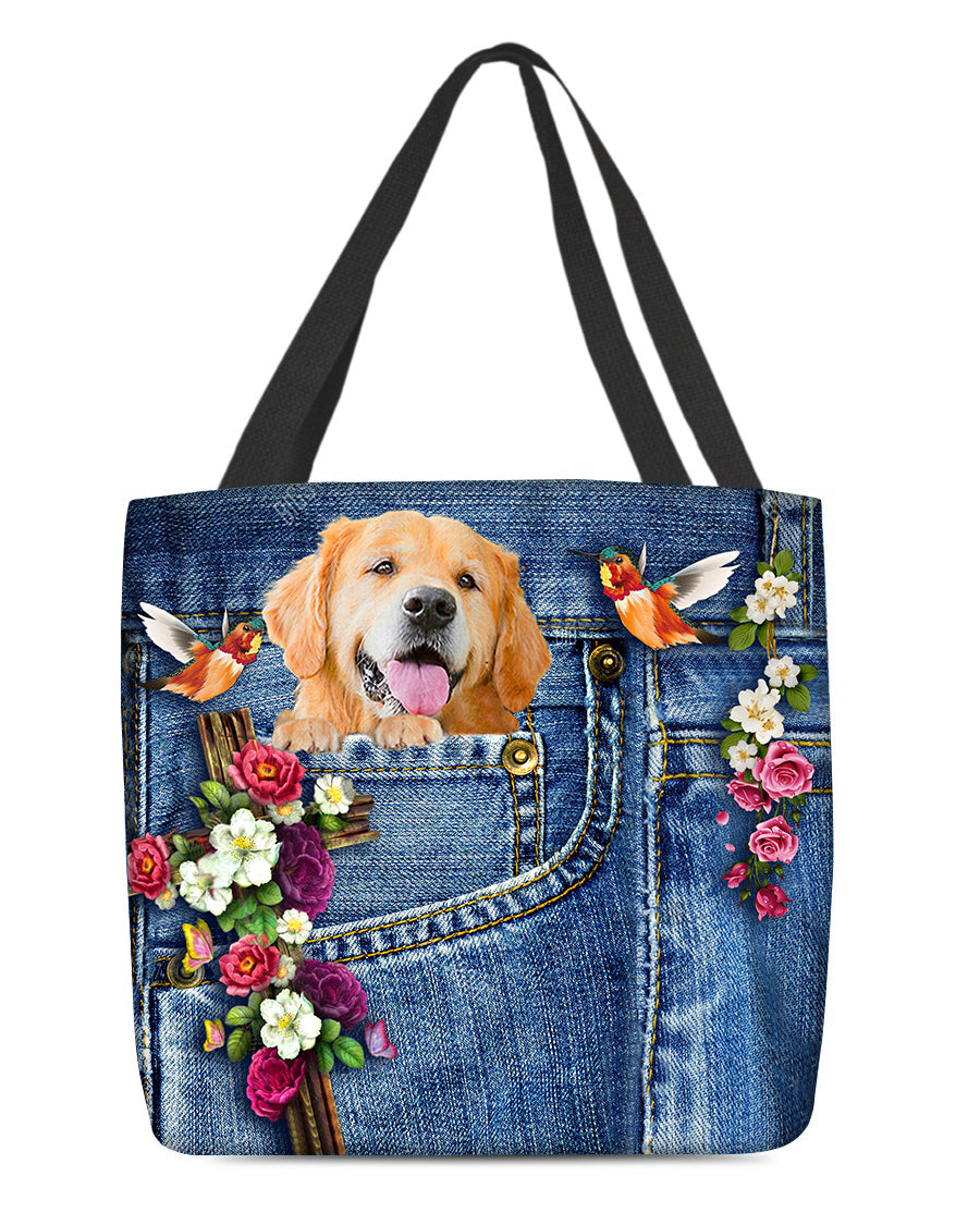 Golden Retriever-Cardinal &amp; Cross Flower Cloth Tote Bag