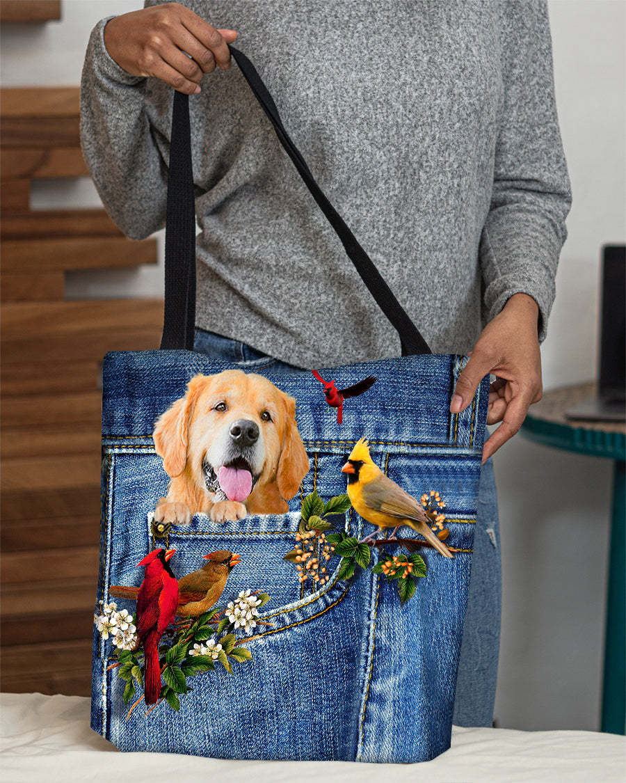 Golden retriever-Cardinal &amp; Dog Cloth Tote Bag