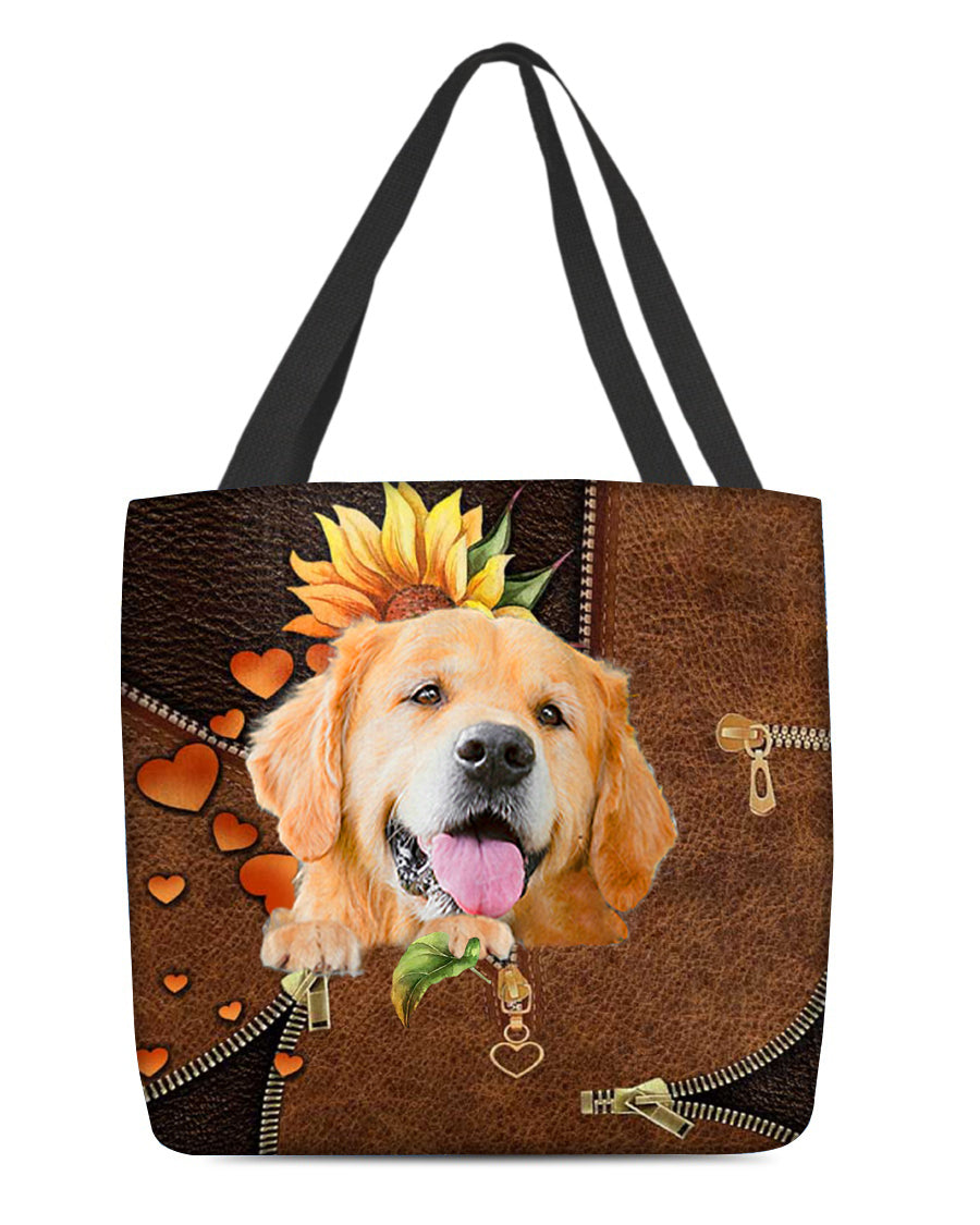 Golden Retriever-Sunflower&amp;zipper Cloth Tote Bag