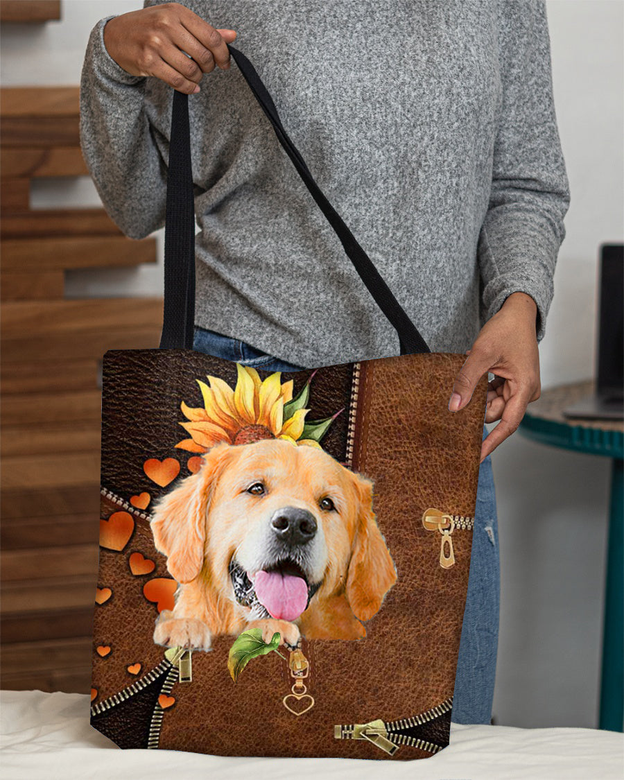 Golden Retriever-Sunflower&amp;zipper Cloth Tote Bag