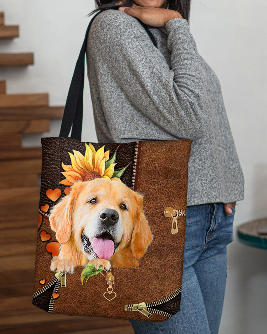 Golden Retriever-Sunflower&amp;zipper Cloth Tote Bag