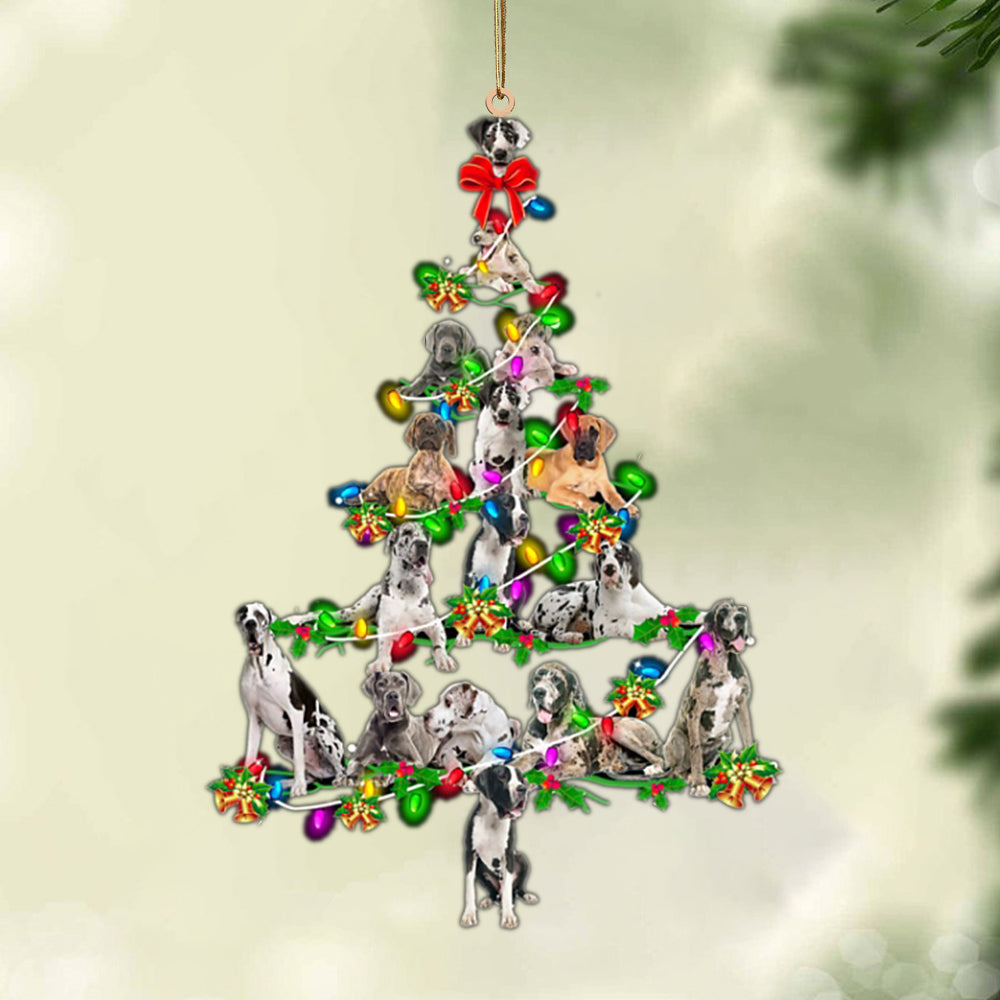 Great Dane-Christmas Tree Lights-Two Sided Ornament