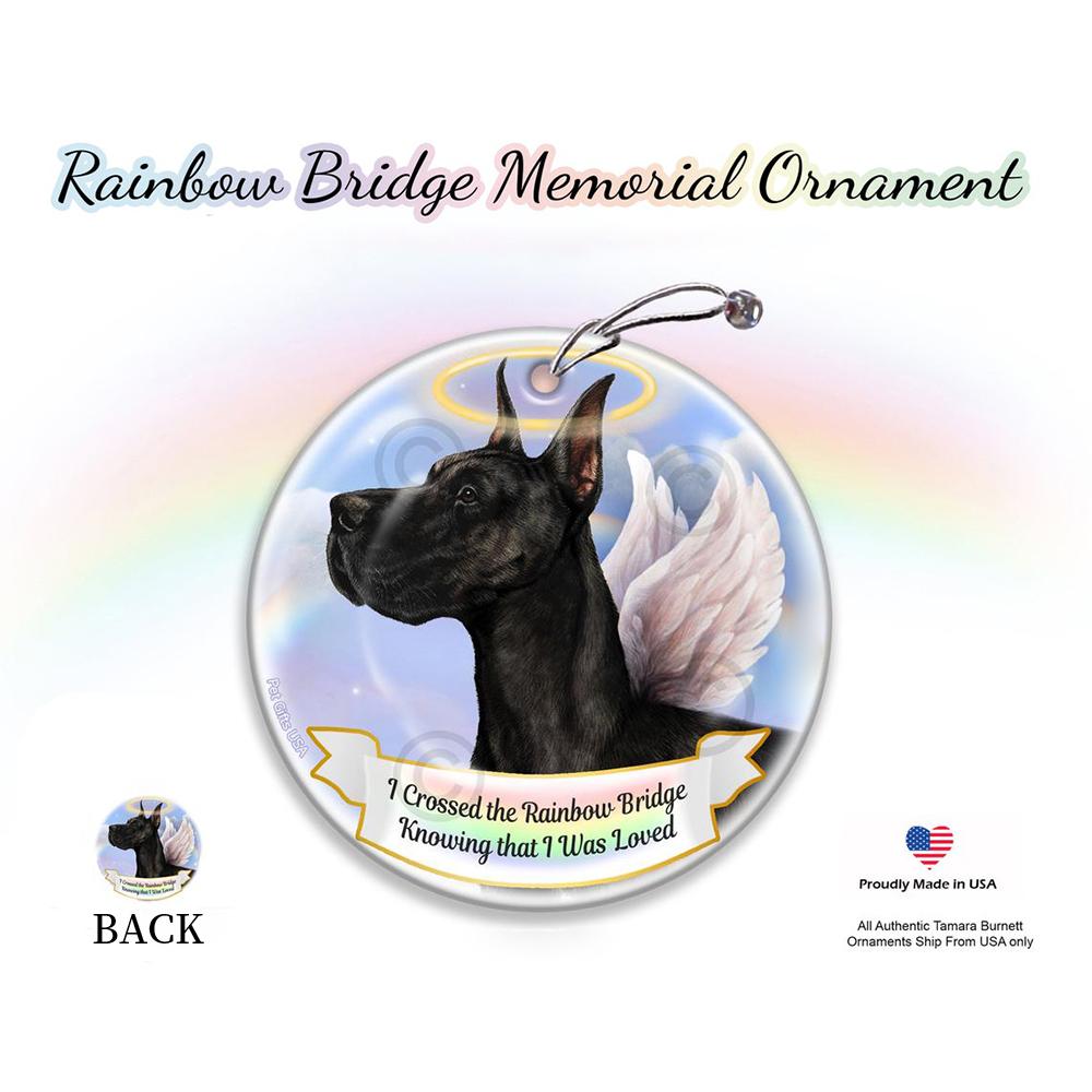 Rainbow Bridge Memorial-Great Dane Black Cropped Porcelain Hanging Ornament