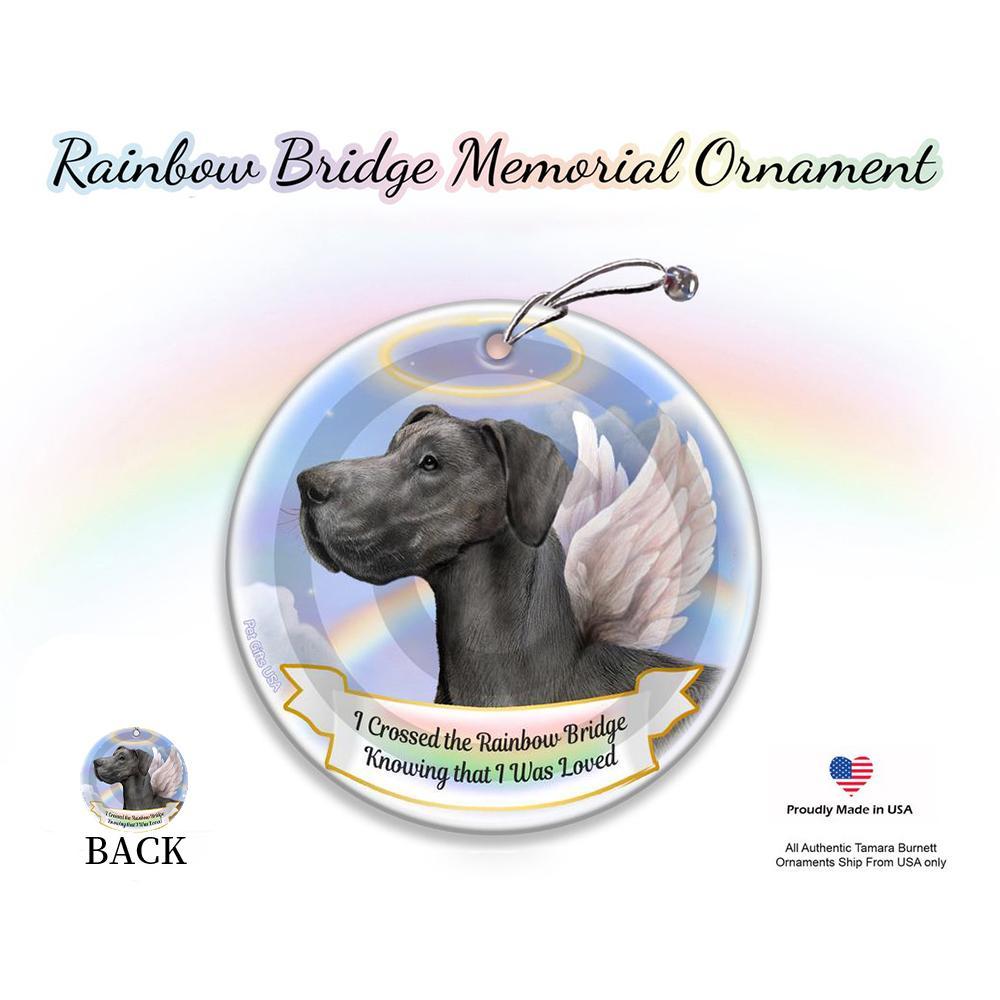 Rainbow Bridge Memorial-Great Dane Blue Uncropped Porcelain Hanging Ornament
